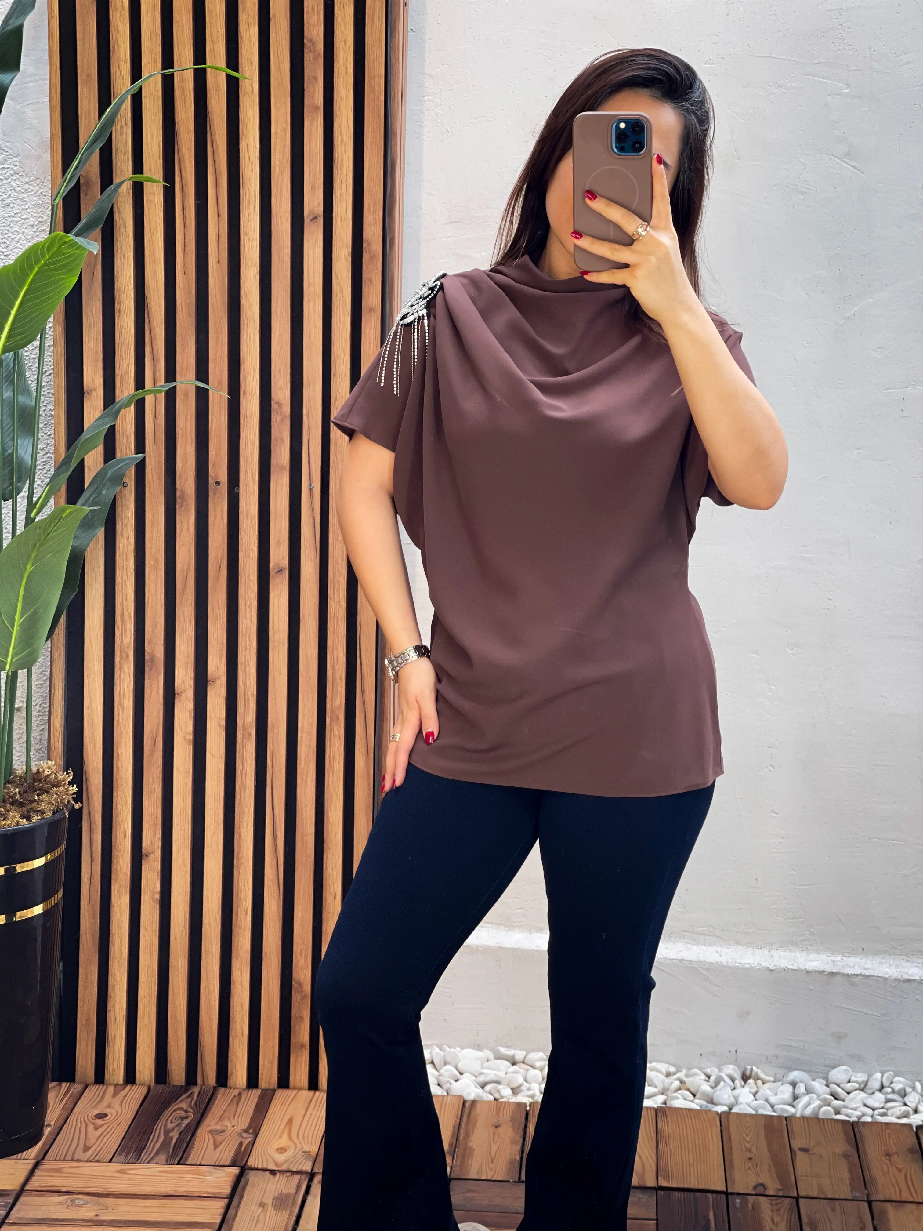 شومیز کرپ ساتن مجلسی ترک تگ گل سرشونه